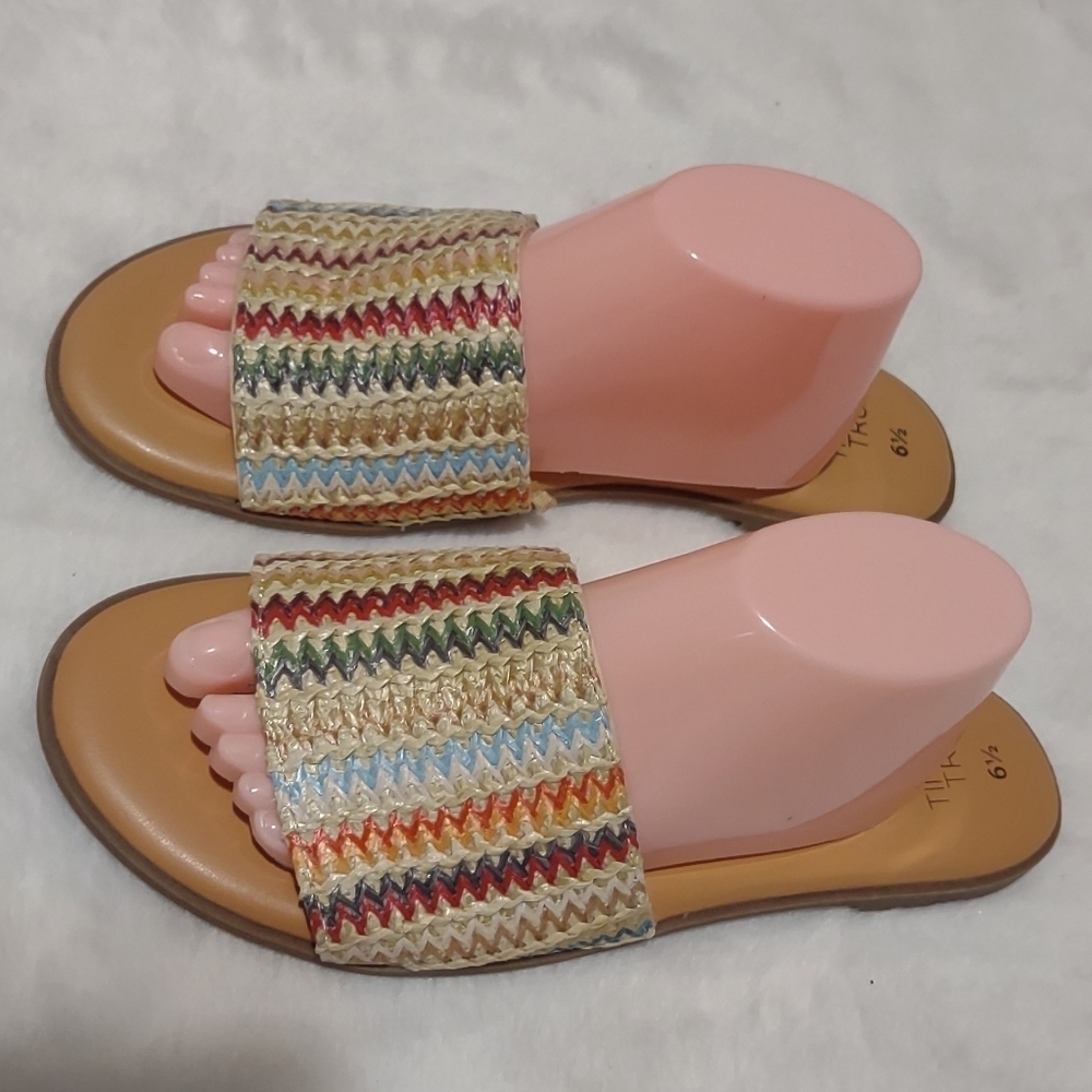 Time and Tru Cream and Red Sandals with Woven Design